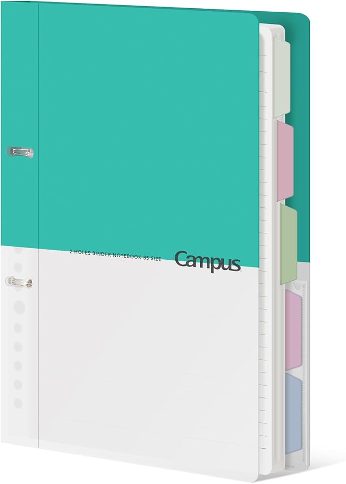 KOKUYO 5 Subject Spiral Notebook Journal, Campus 110 Sheets B5 Refillable Notebook with Dividers Tabs, 6mm Dot Lined Binder Notebook for Work School Note Taking. 9" x 10.5", Light Blue, Japan Import