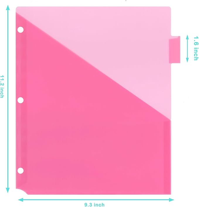 Plastic 8-Tab Dividers with Two Pockets - 1 Set, Pocket Dividers for 3-Ring Binders, Multi-Color Binder Dividers, Total 8 Tabs