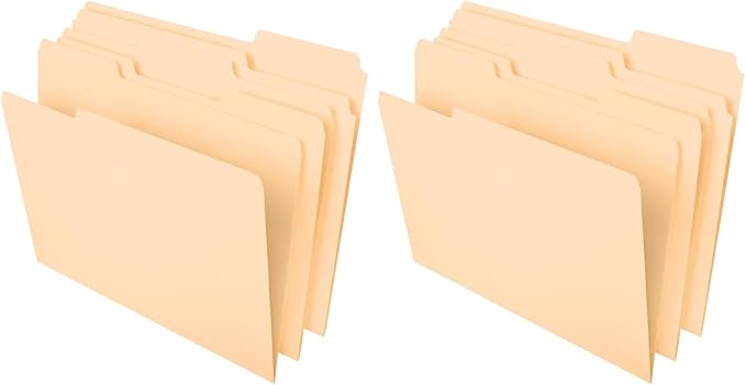 Pendaflex File Folders,Letter Size,8-1/2" x 11",Classic Manila,1/3-Cut Tabs in Left,Right,Center Positions,100 Per Box (65213),(Pack of 2)