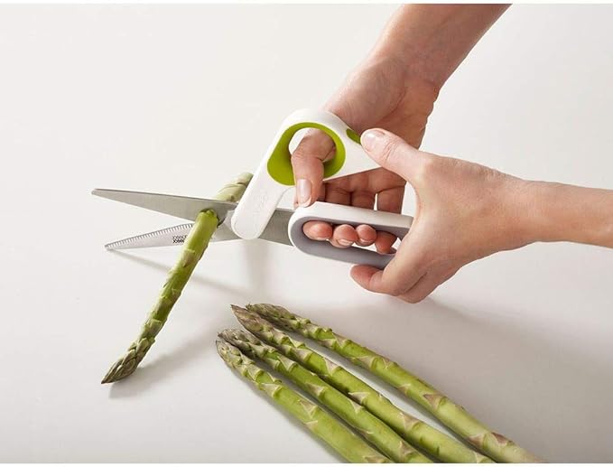 Joseph Joseph PowerGrip Kitchen Shears Scissors with Thumb Grip and Herb Stripper Separates for Cleaning Japanese Stainless-Steel, White/Green