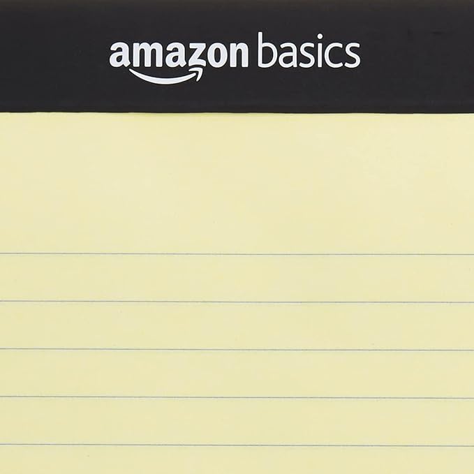 Amazon Basics Wide Ruled Lined Writing Pads, 8.5" x 11.75", Canary, 12-Pack of 50 Perforated Sheets, Sturdy Backing