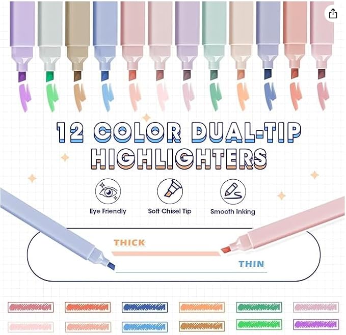 110 PCS Aesthetic School Supplies with Pen Case,12 Pastel Highlighters,5 Black Ink Gel Pens, 6 Mechanical Pencils 0.5 & 0.7mm and So on for Students Stationary College Essentials (Pink-pencilcase)