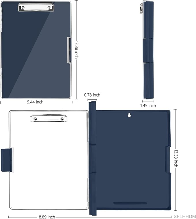SFLHHDM Clipboard with Storage,Heavy Duty Clip Boards 8.5x11 with 2 Storage Case,Clear Visible Panel Storage Clipboards,Side Opening Nursing Clipboard Folder for Office Supplies-Grey Blue