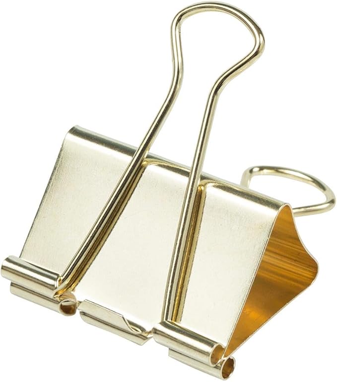 JAM PAPER Colorful Binder Clips - Large - 1 1/2 Inch (41 mm) - Gold Binderclips - 12/Pack