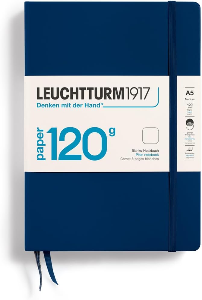 LEUCHTTURM1917-120G Special Edition - Medium A5 Hardcover Notebook - 203 Numbered Pages with 120gsm Paper (Navy, Plain)