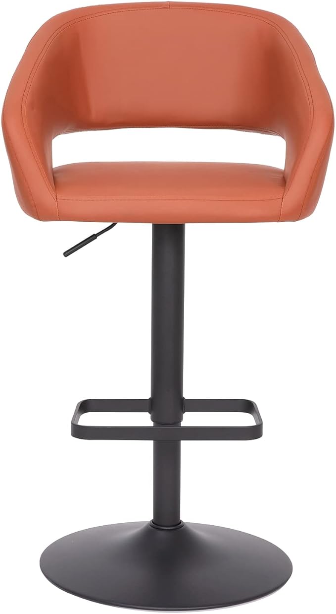 Flash Furniture Erik Comfortable & Stylish Contemporary Barstool with Rounded Mid-Back and Foot Rest, Adjustable Height - Cognac Vinyl with Black Base