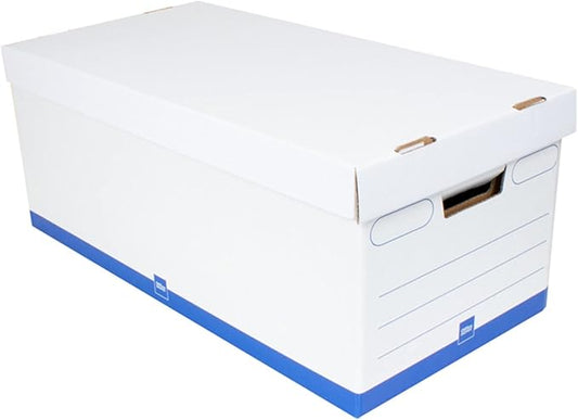 Office Depot® Brand Medium Quick Set Up Corrugated Storage Boxes, Letter Size, 24" x 12" x 10", 60% Recycled, White/Blue