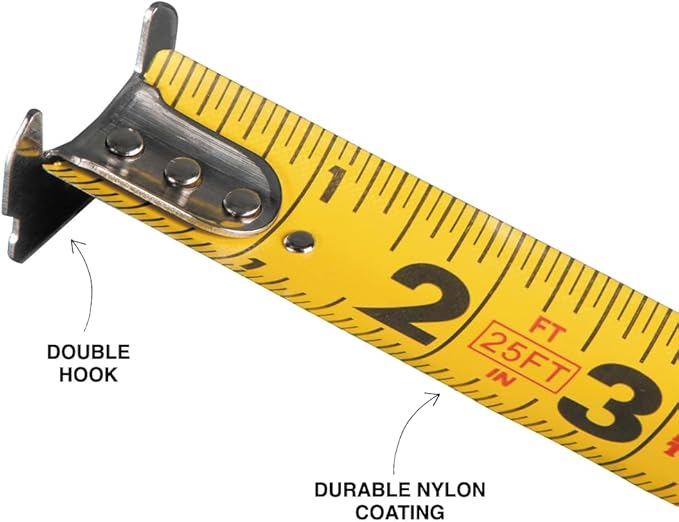 KLEIN TOOLS 80187 Skribes Measure and Mark Set with 4-Pack of Black Fine Tip Permanent Markers and 25-Foot Compact Double-Hook Tape Measure