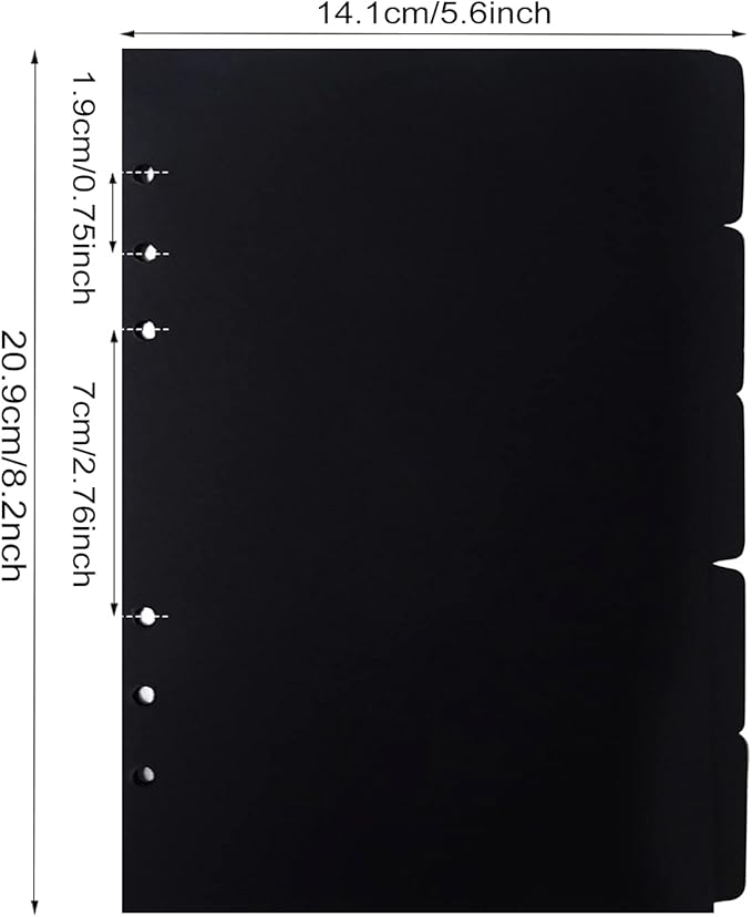 Honbay 4 Sets of A5 6-Holes Kraft Paper Index Page Tab Cards for A5 6 Ring Binders (Black)
