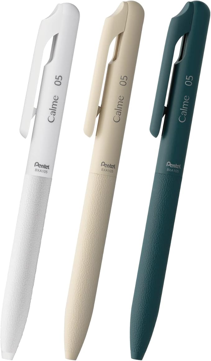 Pentel AMZ-BXA105ST2 Oil Based Ballpoint Pen, Calme Calm, 0.5mm, White, Beige, Turquoise, 3 Pens