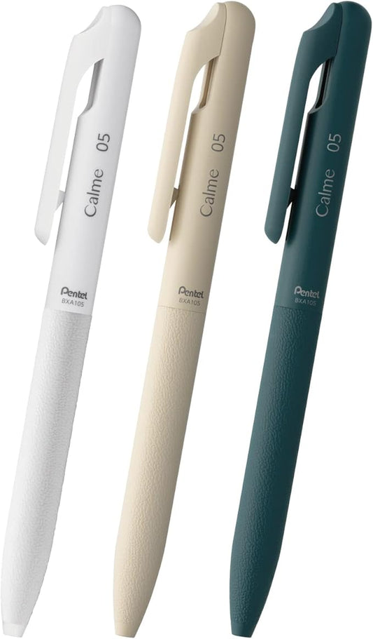 Pentel AMZ-BXA105ST2 Oil Based Ballpoint Pen, Calme Calm, 0.5mm, White, Beige, Turquoise, 3 Pens