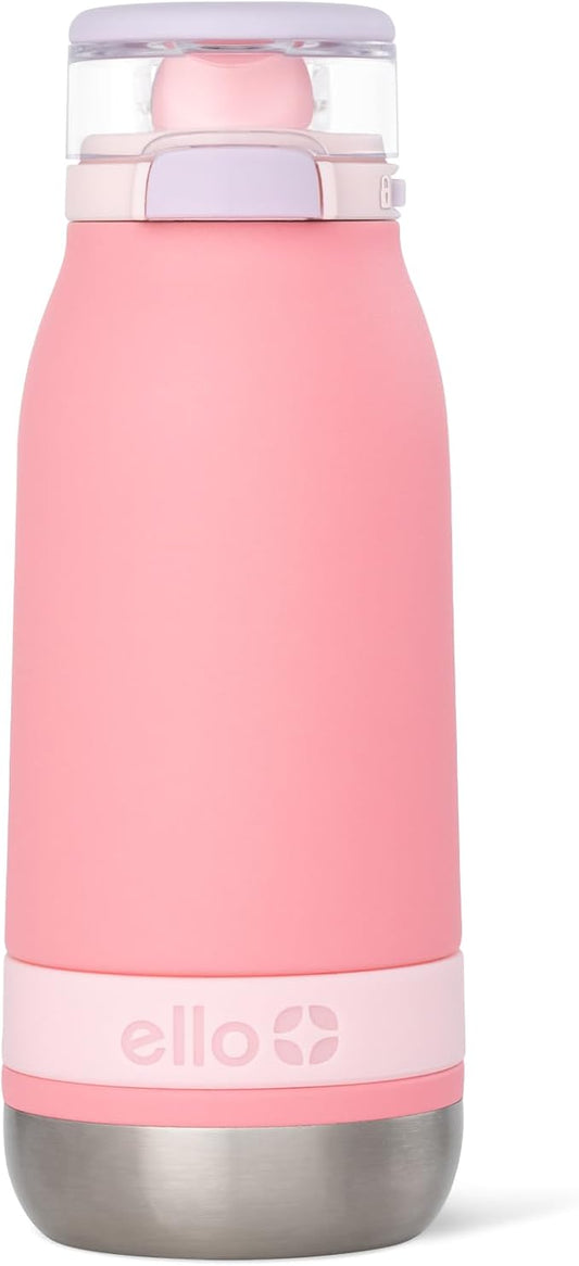 Ello Emma 14oz Vacuum Insulated Stainless Steel Kids Water Bottle with Straw and Built-in Carrying Handle and Leak-Proof Locking Lid for School Backpack, Lunchbox and Outdoor Sports