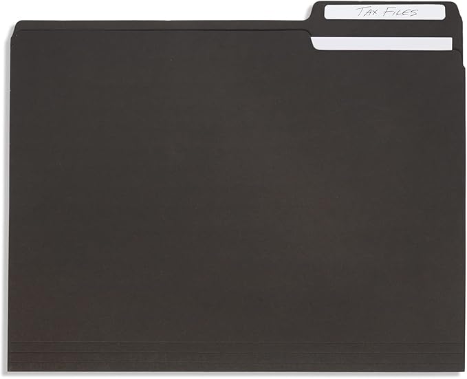 100 Blue Summit Supplies Black File Folders - Letter Size File Folders with 1/3 Cut Tabs, Durable 11pt Black Paper, Holds Letter Size Documents, 100 Pack