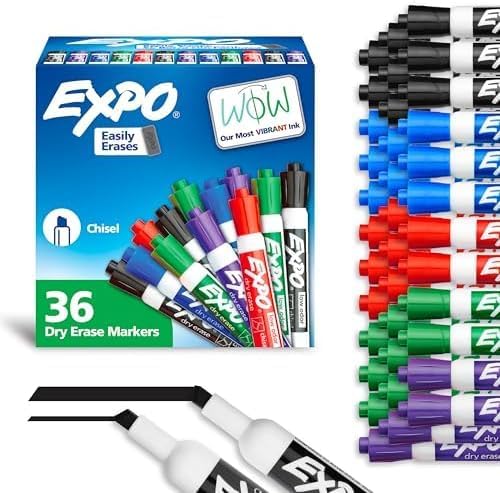 EXPO Dry Erase Markers,Low Odor Ink,Assorted Colors,Chisel Tip,36 Count (Pack of 6)