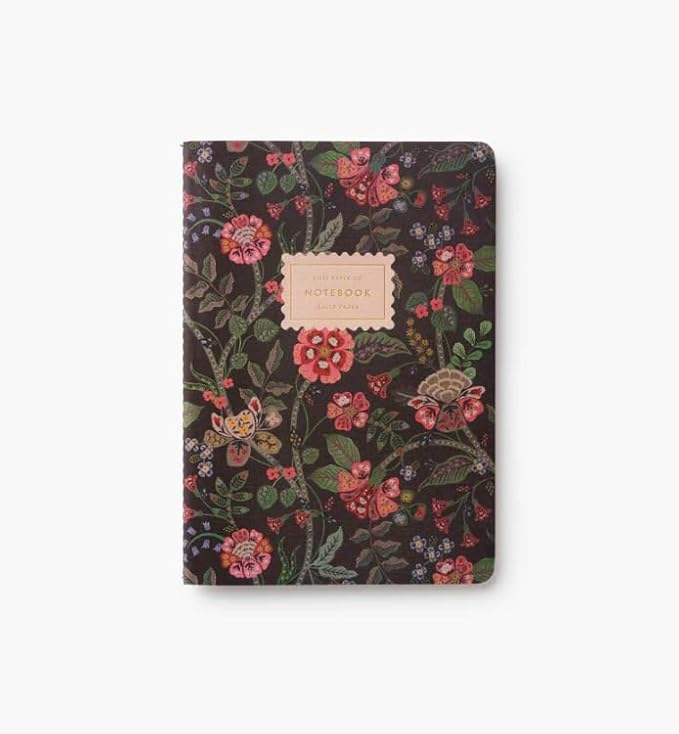 RIFLE PAPER CO. Gracie Stitched Notebook Set, 8.5" L x 6" W, Set Of 3, 64 Ruled Pages With Gold Ink, Full-Color Canvas Cover with White Text Paper Interior