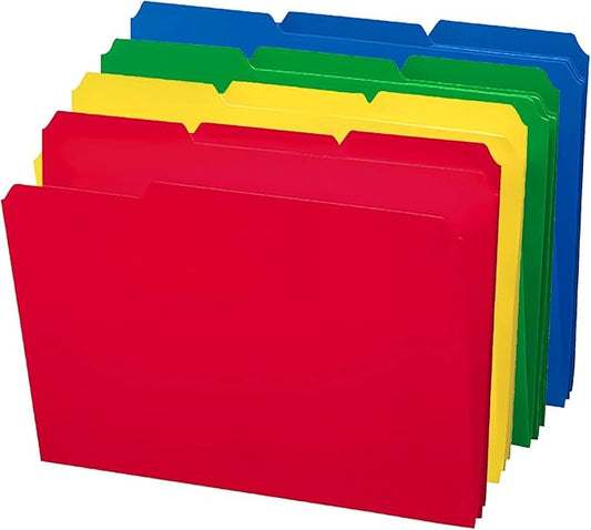 Smead File Folder, Poly Plastic, 1/3-Cut- Tab Letter Size File Folders, Assorted Primaty Colors, 48 Count (10505)