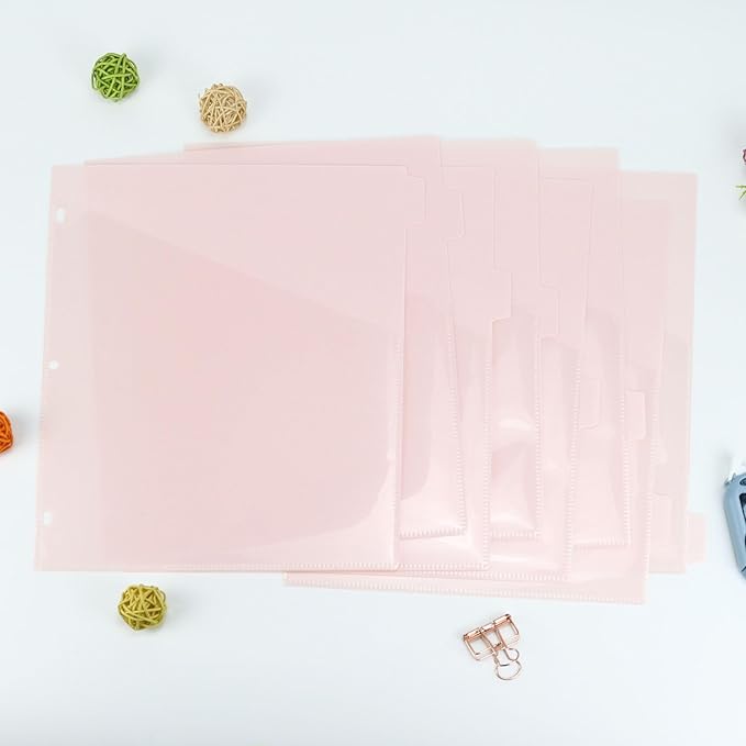Koqye Binder Dividers with Pockets - 8 Plastic Dividers for 3 Ring Binders - A4 Bividers with Pocket & Tabs for Planners (Pink - 8 Tabs)