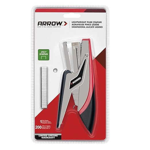 Arrow P21 Lightweight Handheld Plier Stapler for Crafts, Office, Paper and Cardboard, Includes 200 1/4-Inch JT21 Staples