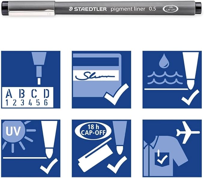 STAEDTLER Pigment Liner 10-Pack (10 sets of 6 pcs), Black, 6 Pens, Assorted Line Widths, 0.05mm, 0.1mm, 0.2mm, 0.3mm, 0.5mm, 0.8mm, 60 Count