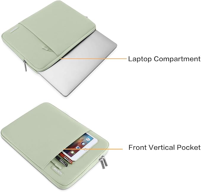MOSISO Laptop Case 14 inch, 14 inch Laptop Sleeve Compatible with HP Lenovo Dell ASUS Acer, HP Stream, Dell Latitude, Lenovo IdeaPad, Polyester Vertical Computer Sleeve Bag with Pocket, Sage Green