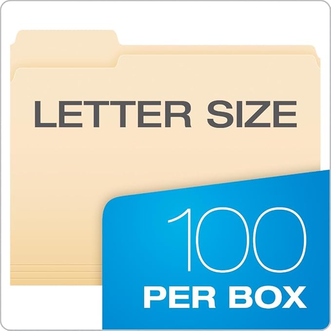 Pendaflex File Folders,Letter Size,8-1/2" x 11",Classic Manila,1/3-Cut Tabs in Left,Right,Center Positions,100 Per Box (65213),(Pack of 2)