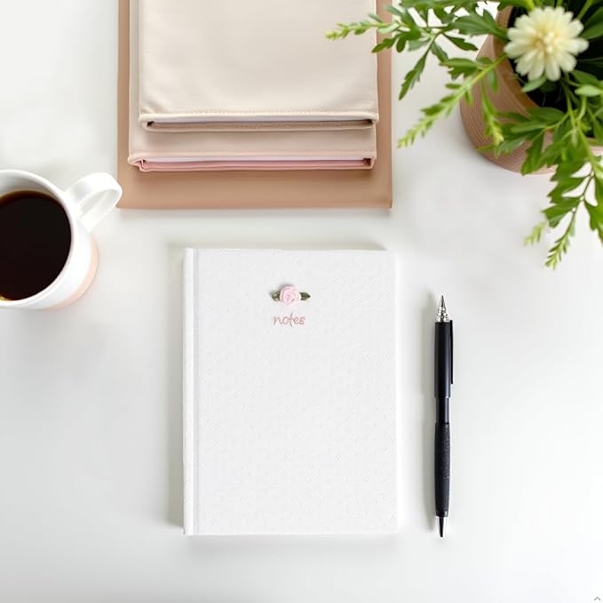 Pearhead Fabric Hardcover Journal Notebook 6x8 – Pointelle Embroidered College-Ruled Writing Journal with 200 Lined Pages, Pink