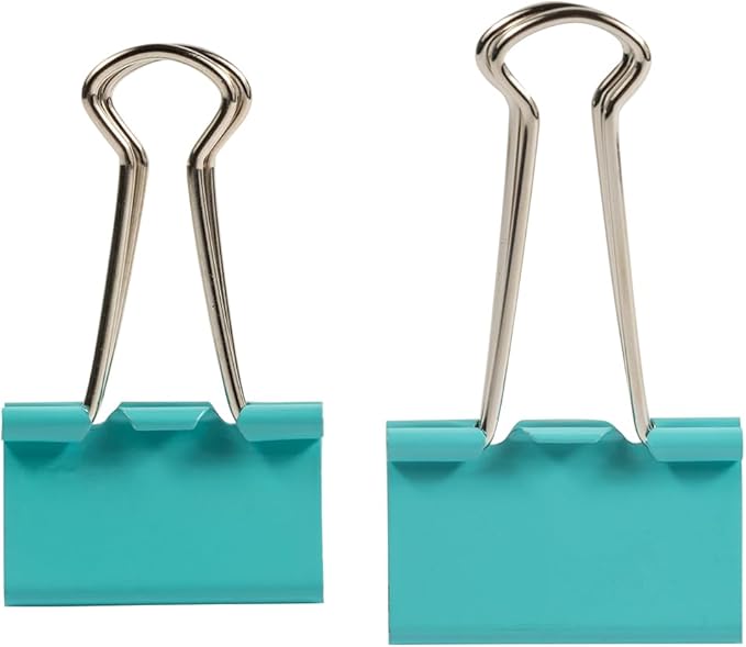 JAM PAPER Colorful Binder Clips Assortment - Medium & Large Size - Teal Binderclips - 27 Clips/Pack