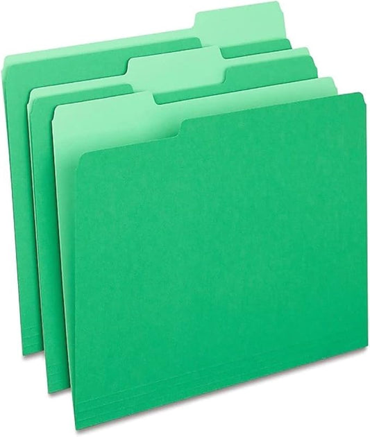 Staples File Folders, Letter Size, 1/3‑Cut Tabs, Assorted Positions, Green, Durable Paper Stock, 100/Pack
