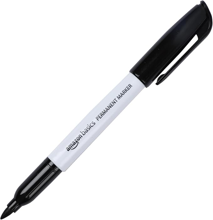 Amazon Basics Fine Tip Permanent Markers for Writing, Drawing, Quick Drying, Office, School, and Home Use, Black, 12 Pack