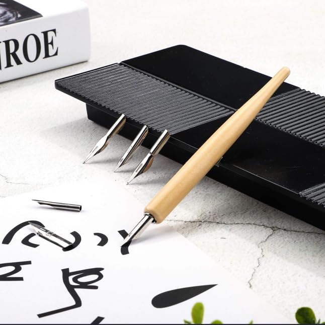 11 Pieces Comic Pen Nib Set, G Ink Pen Nib Stainless Steel Drawing Calligraphy with Wooden Holder for Writing, Painting, Signing(White)