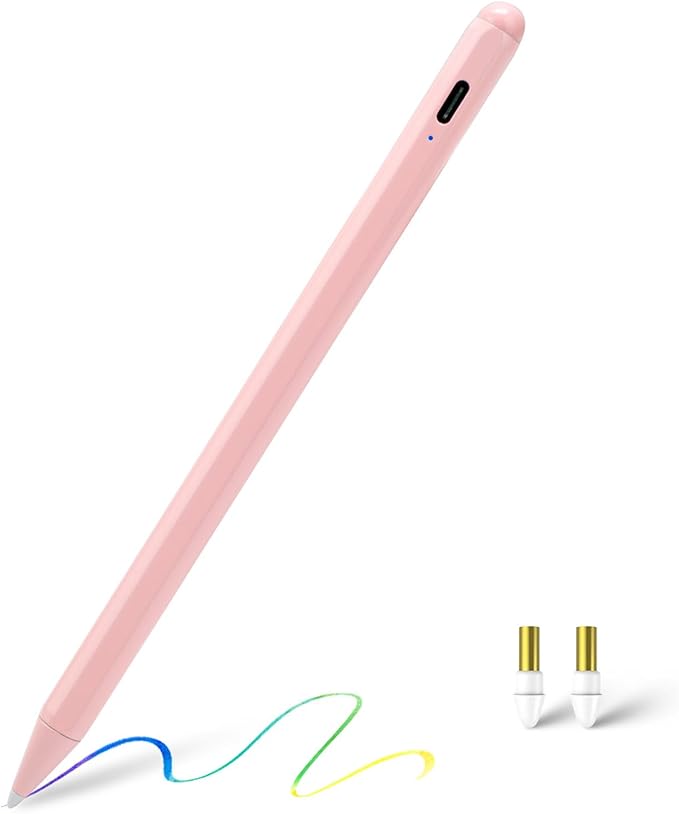 Stylus Pen for iPad A16 Pen with Fast Charging, QLAYA 1st Generation Pencil for iPad 11/10/9/8/7/6, iPad Air 3/4/5/M2/M3, iPad mini 6/7, iPad Pro 12.9/11/13 inch M4/M5, Tilt Sensitivity, Pink
