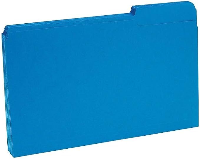 Staples Colored File Folders, Legal Size, 3‑Tab Top‑Tab Design, Blue, Durable Paper Stock, 100/Pack