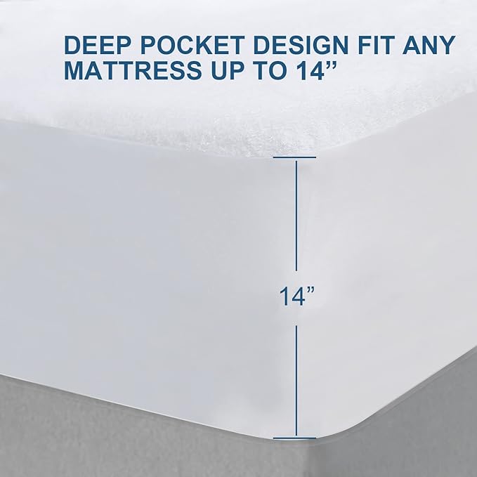 Waterproof Mattress Protector Twin Size,Mattress Cover Protector, Smooth Top Mattress Protector for Kids, Breathable Skin Friendly and Noiseless Fitted Sheet,Viscose Made from Bamboo Terry