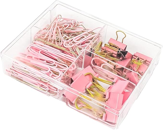 155 Pcs Paper Binder Clips Set Assorted Size Binder Paperclips Candy Color Paper Clips Document Organization Binder Clips with Container Pink