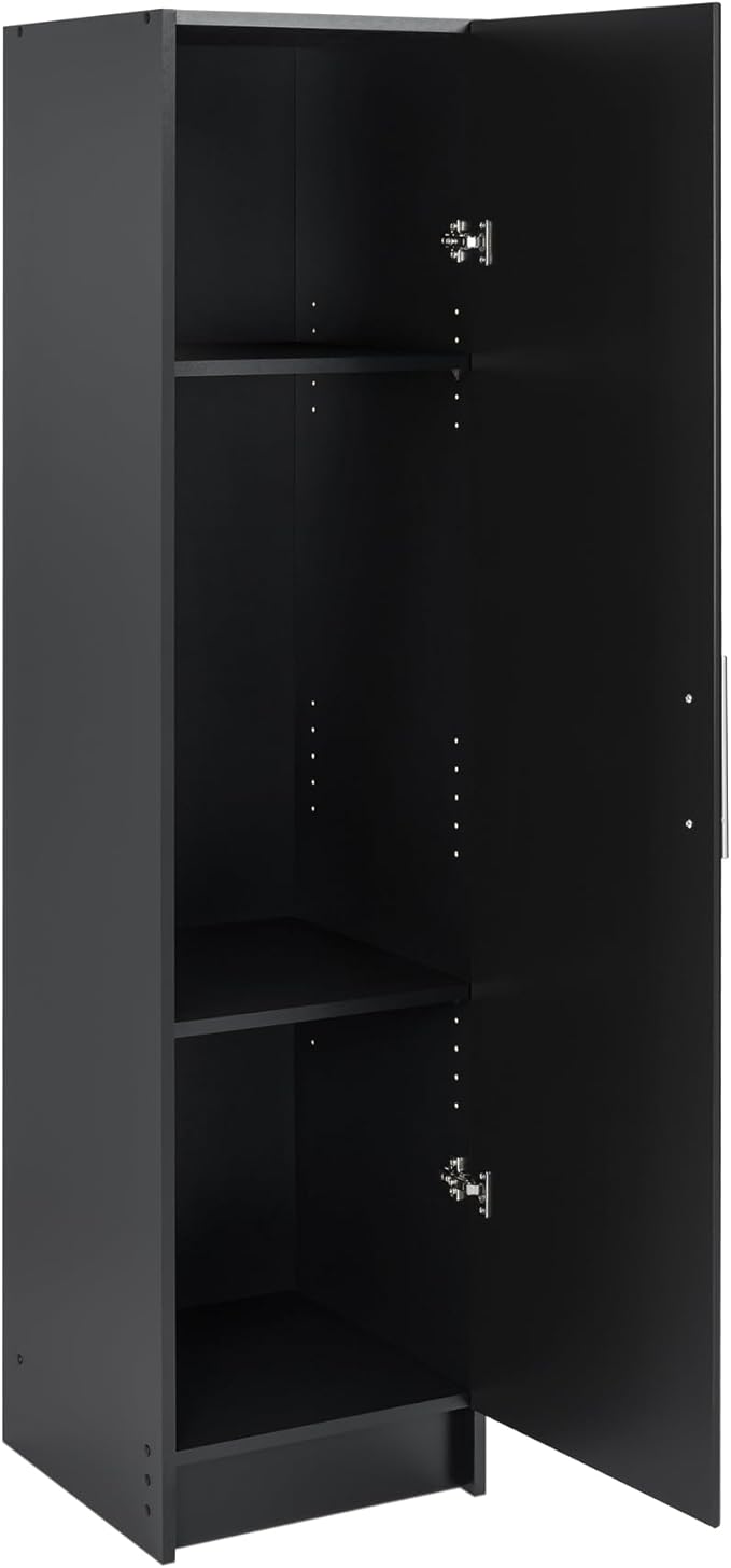 Prepac Elite 16” Wide Black Storage Cabinet with 2 Adjustable Shelves, Ideal for Bathroom, Pantry, Kitchen, Home Office, Laundry Organization, Good for Narrow Spaces 16”W x 65”H x 16”D, Black