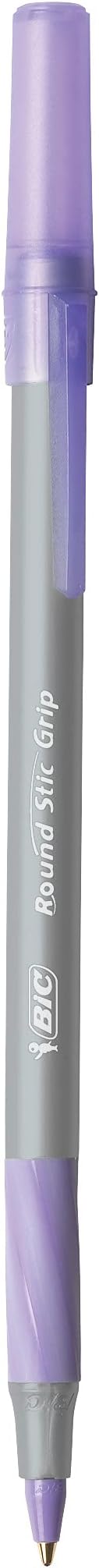 BIC Round Stic Grip Xtra Comfort Fashion Ball Point Pen; Purple;,12 Count (Pack of 2)