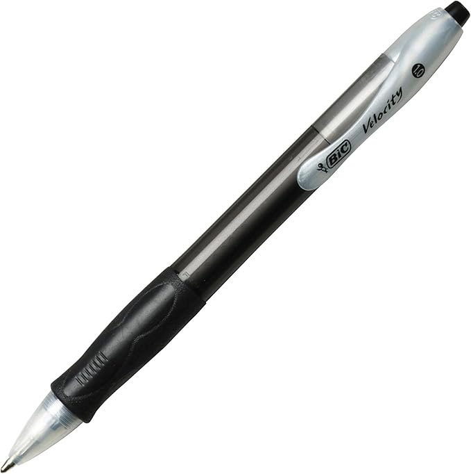 BIC Velocity Retractable Ballpoint Pens, Medium Point (1.0 mm), Black Ink Pens, 12-Count Pack, With Comfortable Grip