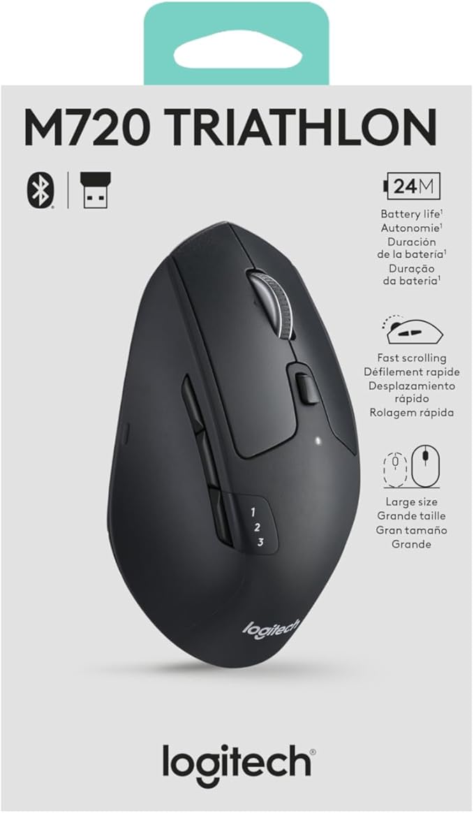 Logitech M720 Triathalon Multi-Device Wireless Mouse, Black