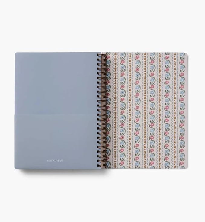RIFLE PAPER CO. Delphine Spiral Notebook, Full Color Illustrated Cover with Gold Foil Accents, 150 Ruled Perforated Pages, 6.25" W x 8.5" L, Pocket Folders for Storage