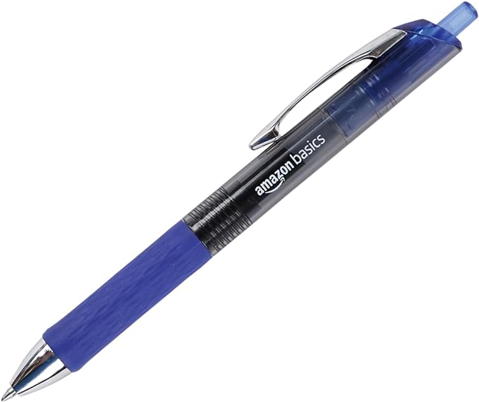 Amazon Basics Retractable Gel Pens, Fine Point 0.7mm, Smooth Writing, No-Smear Ink, Blue, 12-Pack