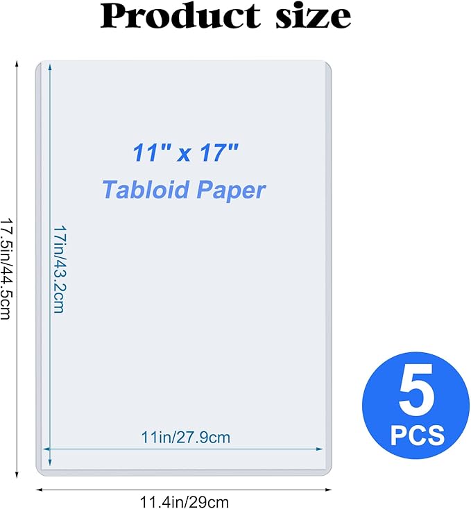 11" x 17" Hard Plastic Sheet Protectors, Menu Rigid Print Protectors, Clear Certificate Waterproof Protectors, Paper Sleeves Photo Plastic Sleeves Document Holder, Birth Certificate Protector (5 Pack)