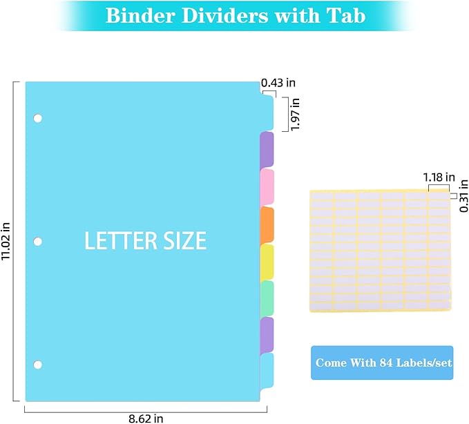 3 Ring Binder Dividers with TAB,24PCS/3 Set Plastic File Dividers,8 Tab 3 Hole Punch Dividers,Pastel Color,Letter Size,3 Sets