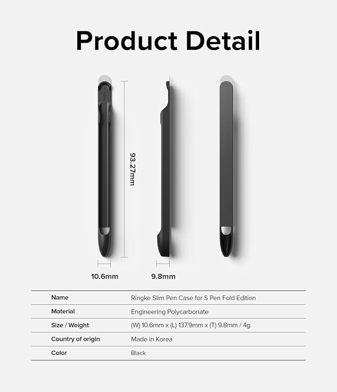 Ringke Slim Case Compatible with Samsung Galaxy S Pen (Fold Edition), Adhesive Premium Hard PC, S Pen Fold Edition Holder Designed for Samsung Galaxy Z Fold 4 (Not for 5) - Black