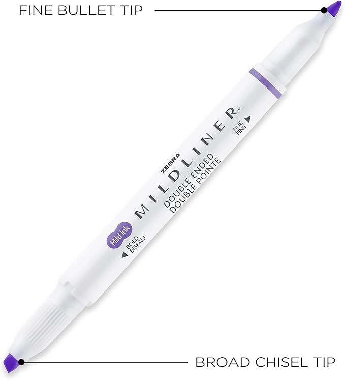 Zebra Pen Mildliner Dual-Tip Highlighter Marker Set, Broad and Fine Point Tips, No Bleed, Ideal for Bible Highlighting, Journaling, School and Office Supplies, Assorted Ink Colors, 15-Pack (78115)