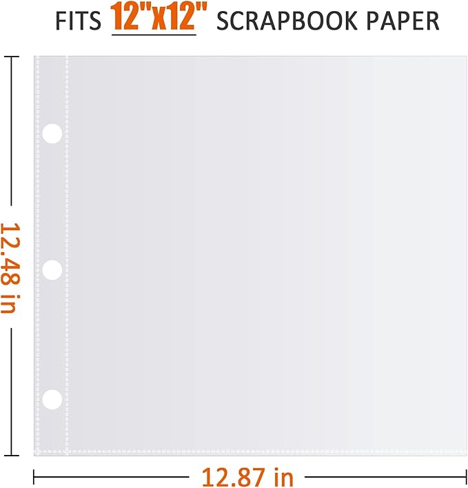 12x12 Scrapbook Page Protectors, 50 Pack, Heavyweight, Fit Scrapbook Binder and 12x12 Photo Album Refill Pages