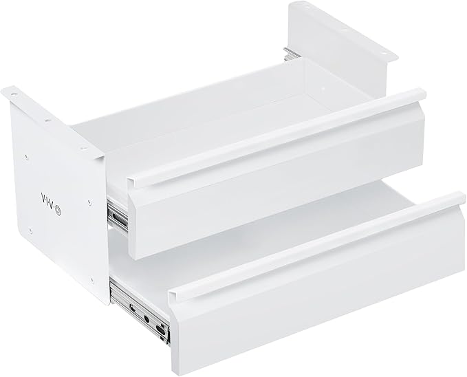 VIVO 16 inch Slide Out Dual Tier Desk Drawer, Under Desk 2 Layer Storage, White, DESK-DR02W