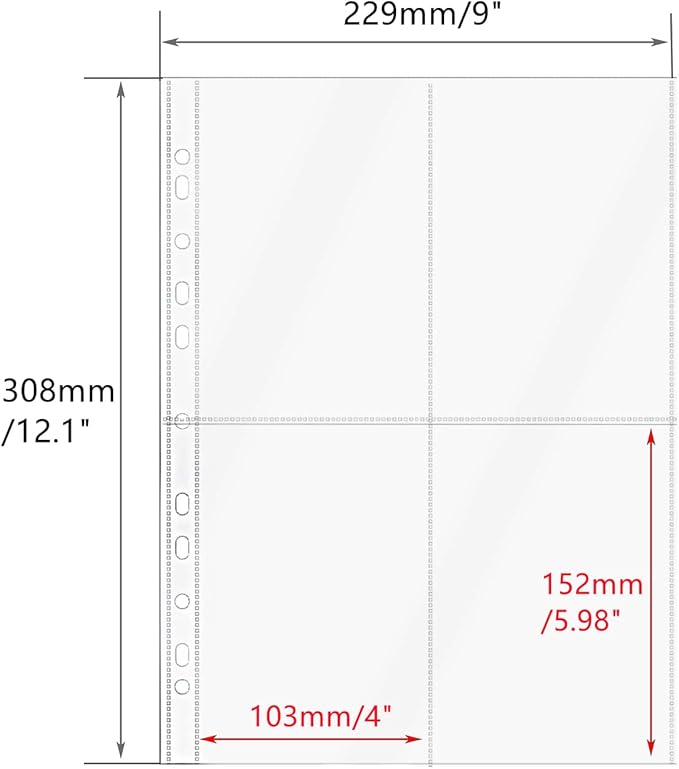 Mogoostry A4 Clear Sheet Protectors 4 Pocket Binder Sleeves 20 Sheets 11 Holes Top Open Photo Album Sleeves Photocard Collection Page Protector
