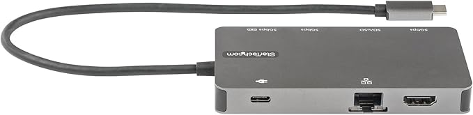 StarTech.com 9-in-1 USB C Mini Dock w/Extra Long Cable 12in/30cm for MacBook M1 M2 M3 M4 and Windows, 4K 30Hz HDMI or VGA Video, USB 5Gbps Hub, 100W PD, Gigabit Ethernet, SD/Micro SD