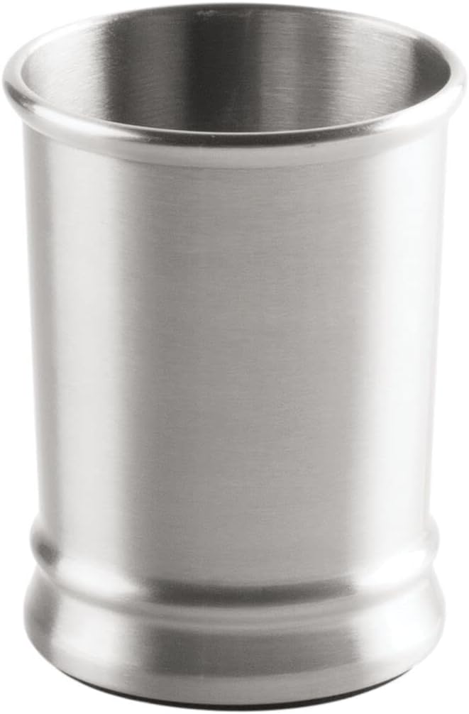 mDesign Modern Stainless Steel Bathroom Cup, Toothbrush Holder, Countertop Tumbler Cup for Rinsing and Drinking, Accessories and Makeup Brush Organizer for Vanity, Elwyn Collection, Brushed/Chrome