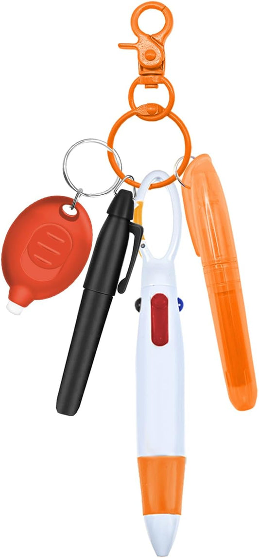 Nurse Pen Set, Badge Reel Pen Include Highlighter, Permanent Marker, LED Keychain Flashlight, Ballpoint Pen, and Nursing Keychain Clip (Orange)